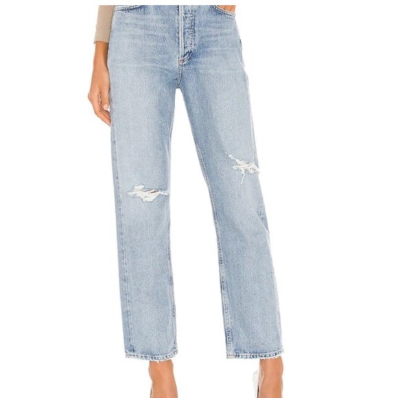 Agolde 90s Mid Rise Light Wash Loose Fit Distressed Jeans size 27 - Picture 3 of 9